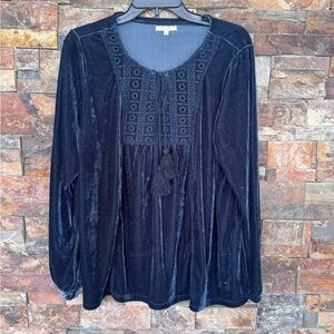 New Elegant Navy Blue Velvet Women's Top